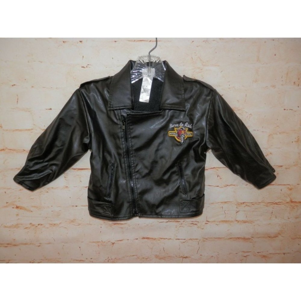 Boys Kids Black Faux Leather Jacket Size 3T Embroidered Born To Ride Coat 2518
